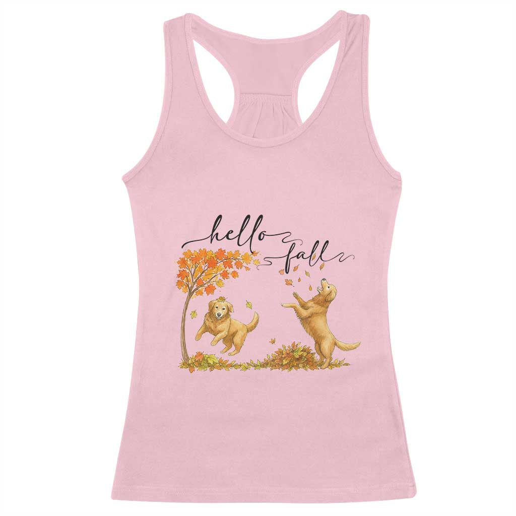 Funny Hello Fall Thanksgiving Golden Retriever Racerback Tank Top TS12 Light Pink Print Your Wear
