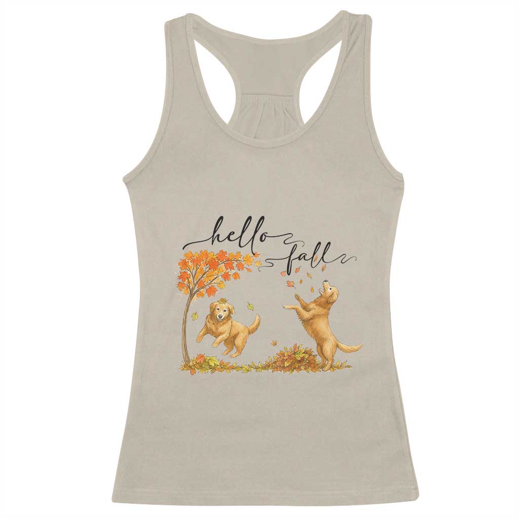 Funny Hello Fall Thanksgiving Golden Retriever Racerback Tank Top TS12 Sand Print Your Wear