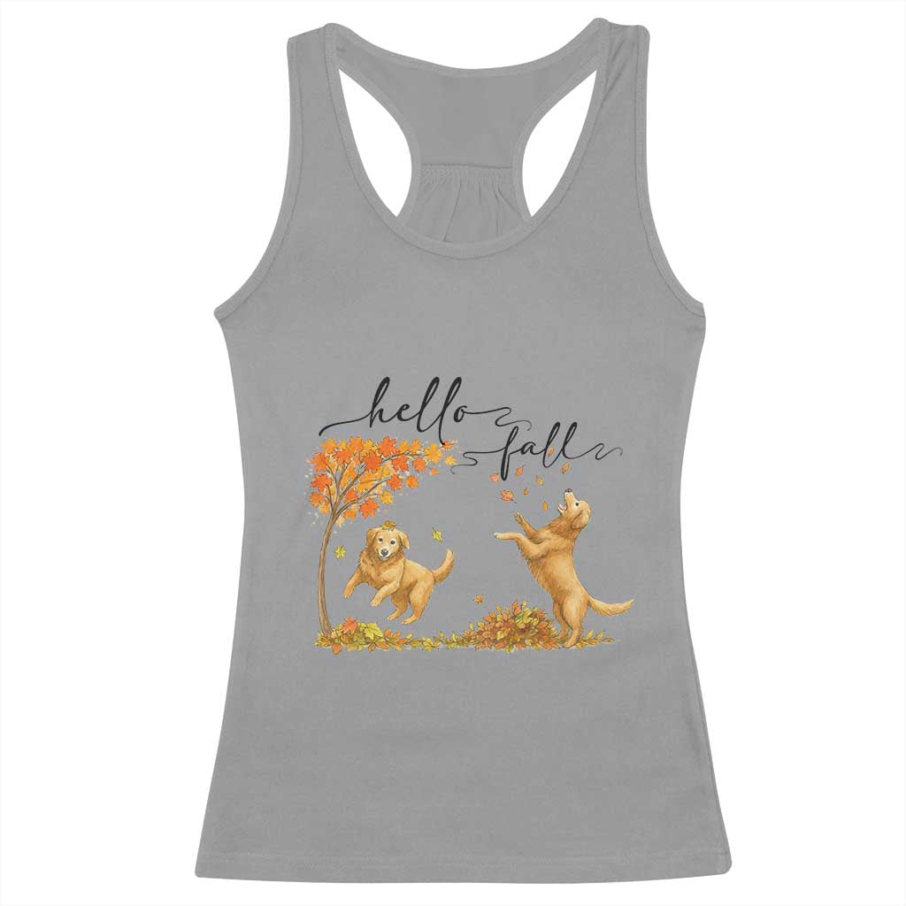 Funny Hello Fall Thanksgiving Golden Retriever Racerback Tank Top TS12 Sport Gray Print Your Wear
