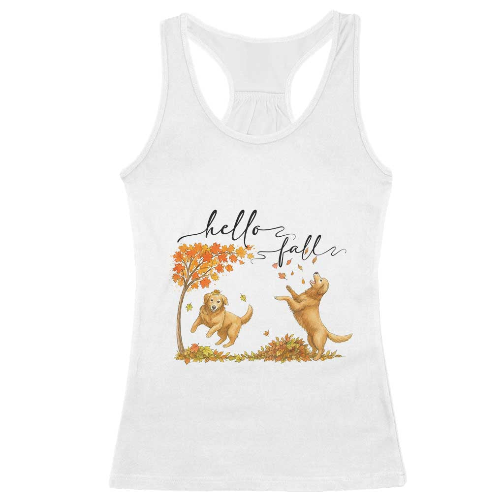 Funny Hello Fall Thanksgiving Golden Retriever Racerback Tank Top TS12 White Print Your Wear