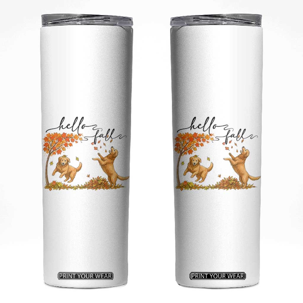 Funny Hello Fall Thanksgiving Golden Retriever Skinny Tumbler TS12 White Print Your Wear