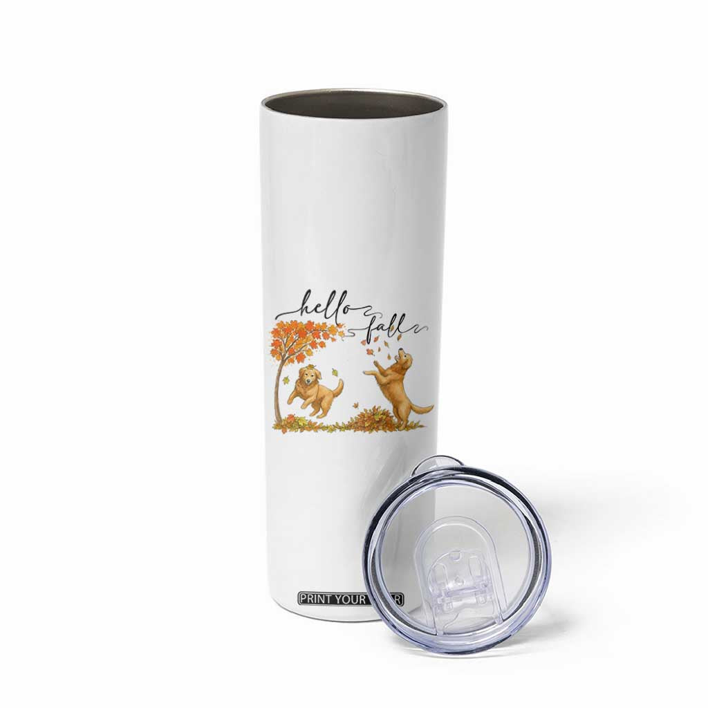 Funny Hello Fall Thanksgiving Golden Retriever Skinny Tumbler TS12 Print Your Wear