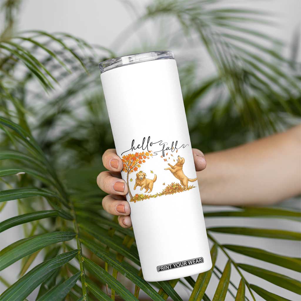 Funny Hello Fall Thanksgiving Golden Retriever Skinny Tumbler TS12 Print Your Wear