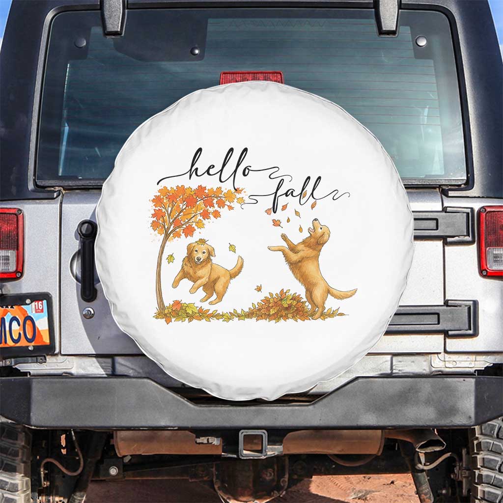 Funny Hello Fall Thanksgiving Golden Retriever Spare Tire Cover TS12 No hole White Print Your Wear