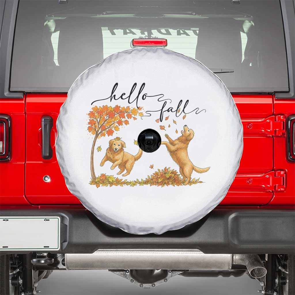 Funny Hello Fall Thanksgiving Golden Retriever Spare Tire Cover TS12 White Print Your Wear