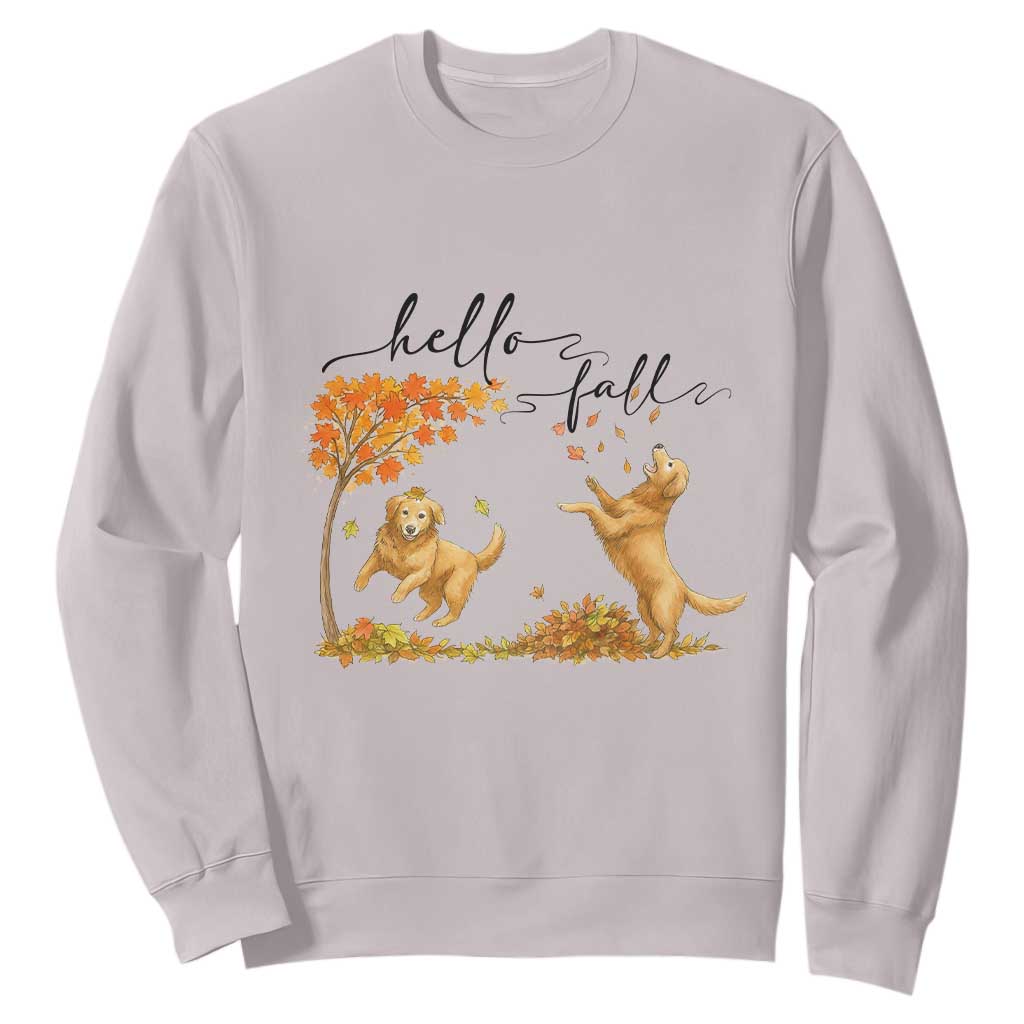 Funny Hello Fall Thanksgiving Golden Retriever Sweatshirt TS12 Ice Gray Print Your Wear