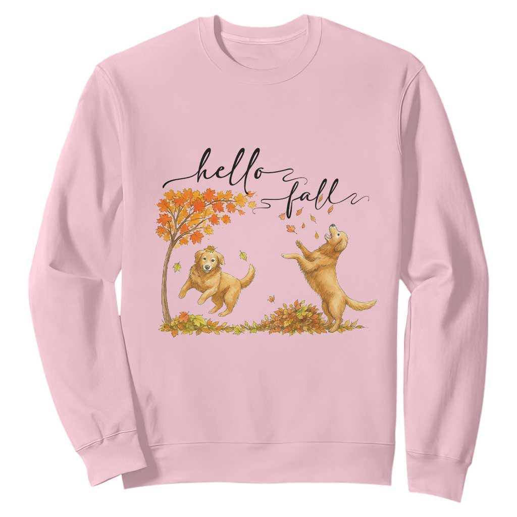 Funny Hello Fall Thanksgiving Golden Retriever Sweatshirt TS12 Light Pink Print Your Wear