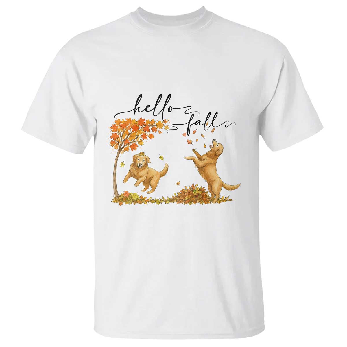 Funny Hello Fall Thanksgiving Golden Retriever T Shirt TS12 White Print Your Wear