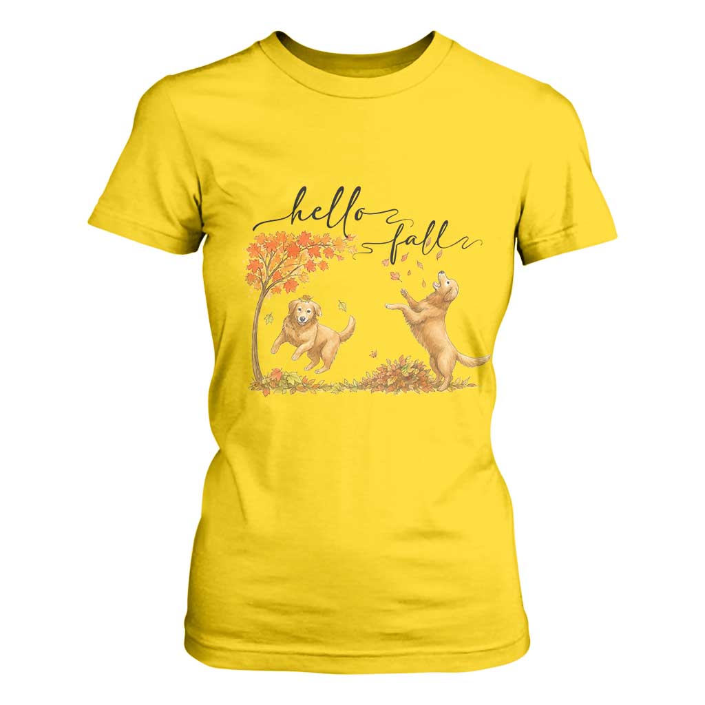 Funny Hello Fall Thanksgiving Golden Retriever T Shirt For Women TS12 Daisy Print Your Wear