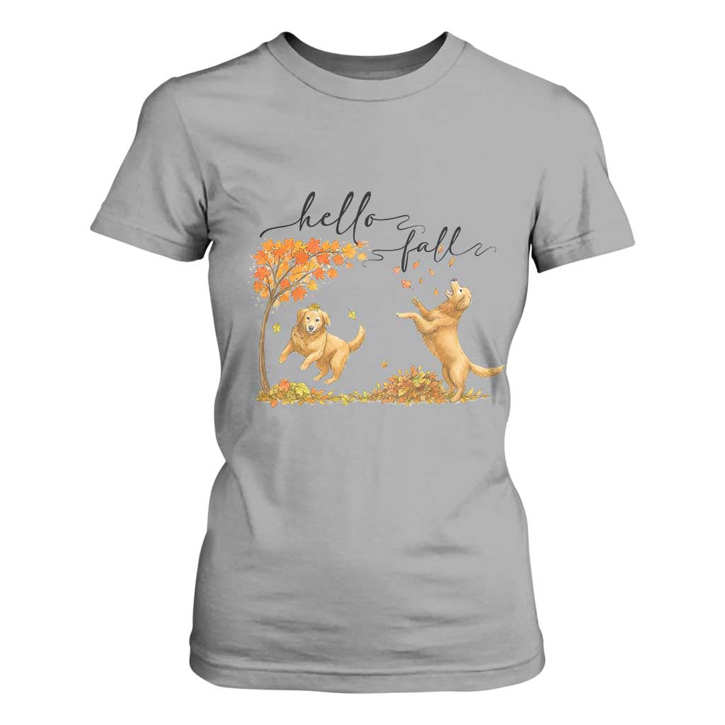 Funny Hello Fall Thanksgiving Golden Retriever T Shirt For Women TS12 Sport Gray Print Your Wear