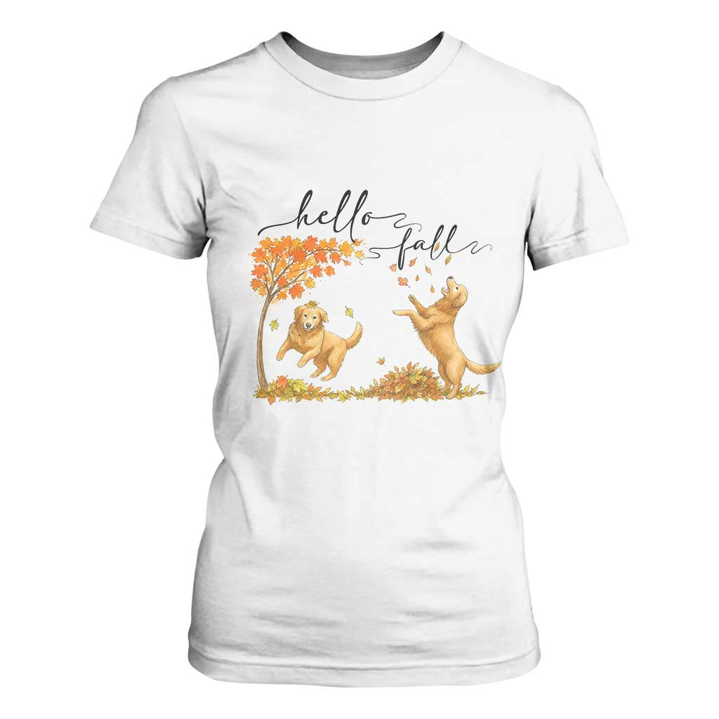 Funny Hello Fall Thanksgiving Golden Retriever T Shirt For Women TS12 White Print Your Wear