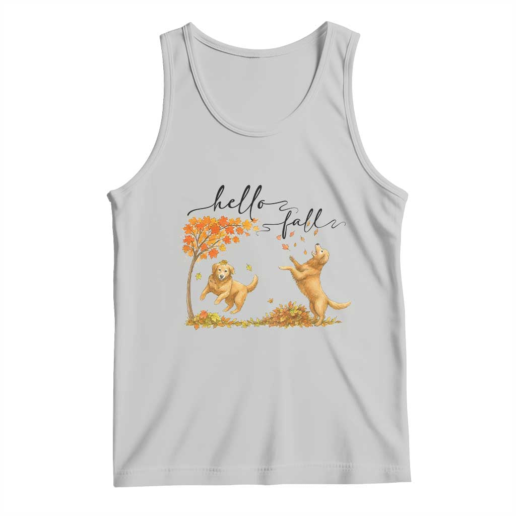 Funny Hello Fall Thanksgiving Golden Retriever Tank Top TS12 Ash Print Your Wear