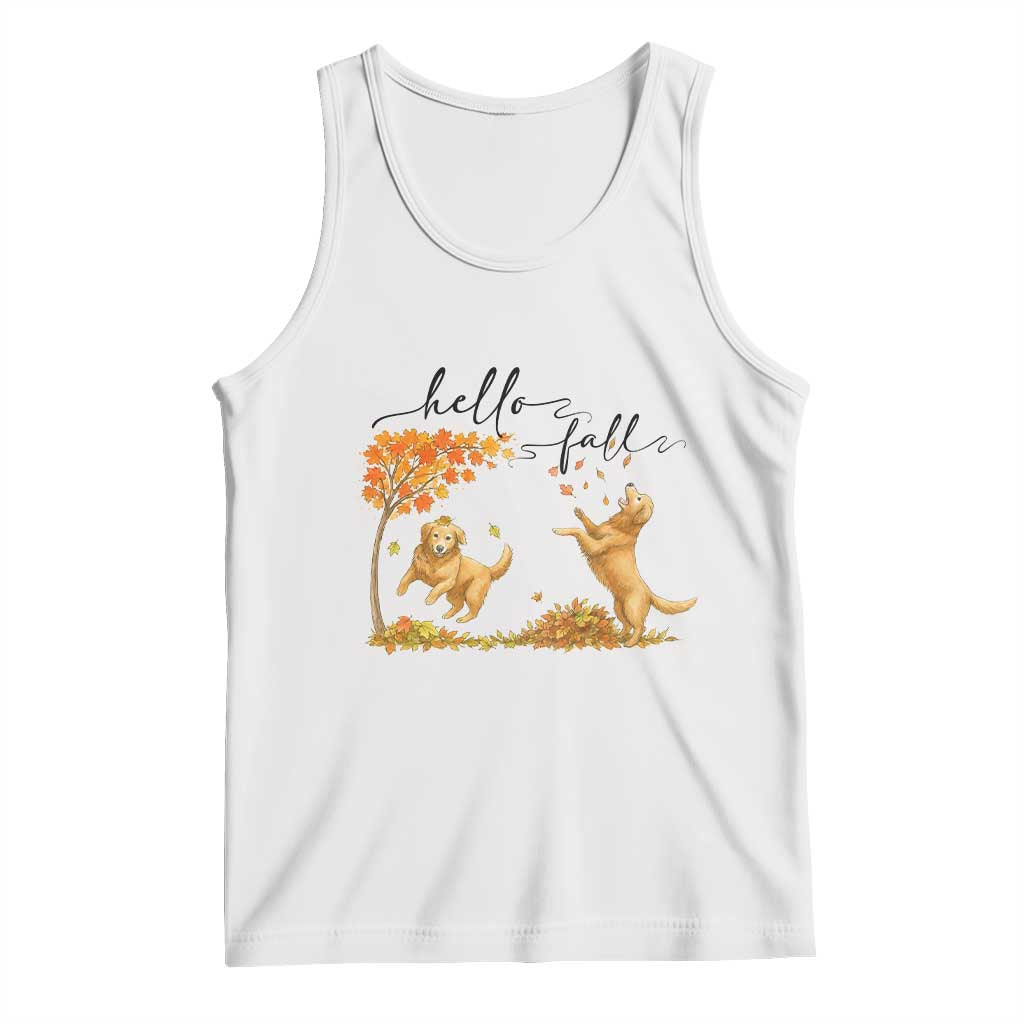 Funny Hello Fall Thanksgiving Golden Retriever Tank Top TS12 White Print Your Wear