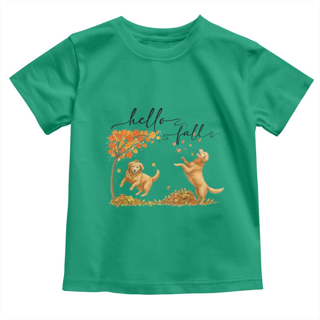 Funny Hello Fall Thanksgiving Golden Retriever Toddler T Shirt TS12 Irish Green Print Your Wear