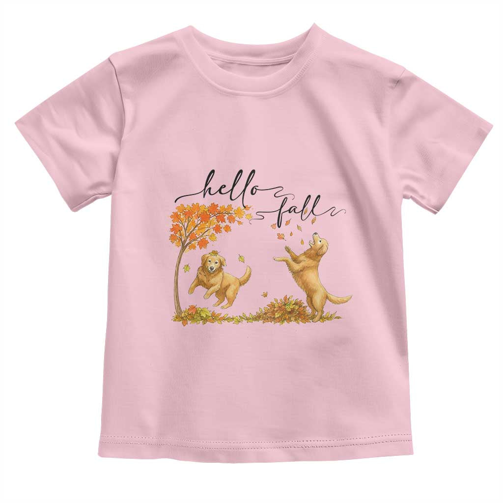 Funny Hello Fall Thanksgiving Golden Retriever Toddler T Shirt TS12 Light Pink Print Your Wear