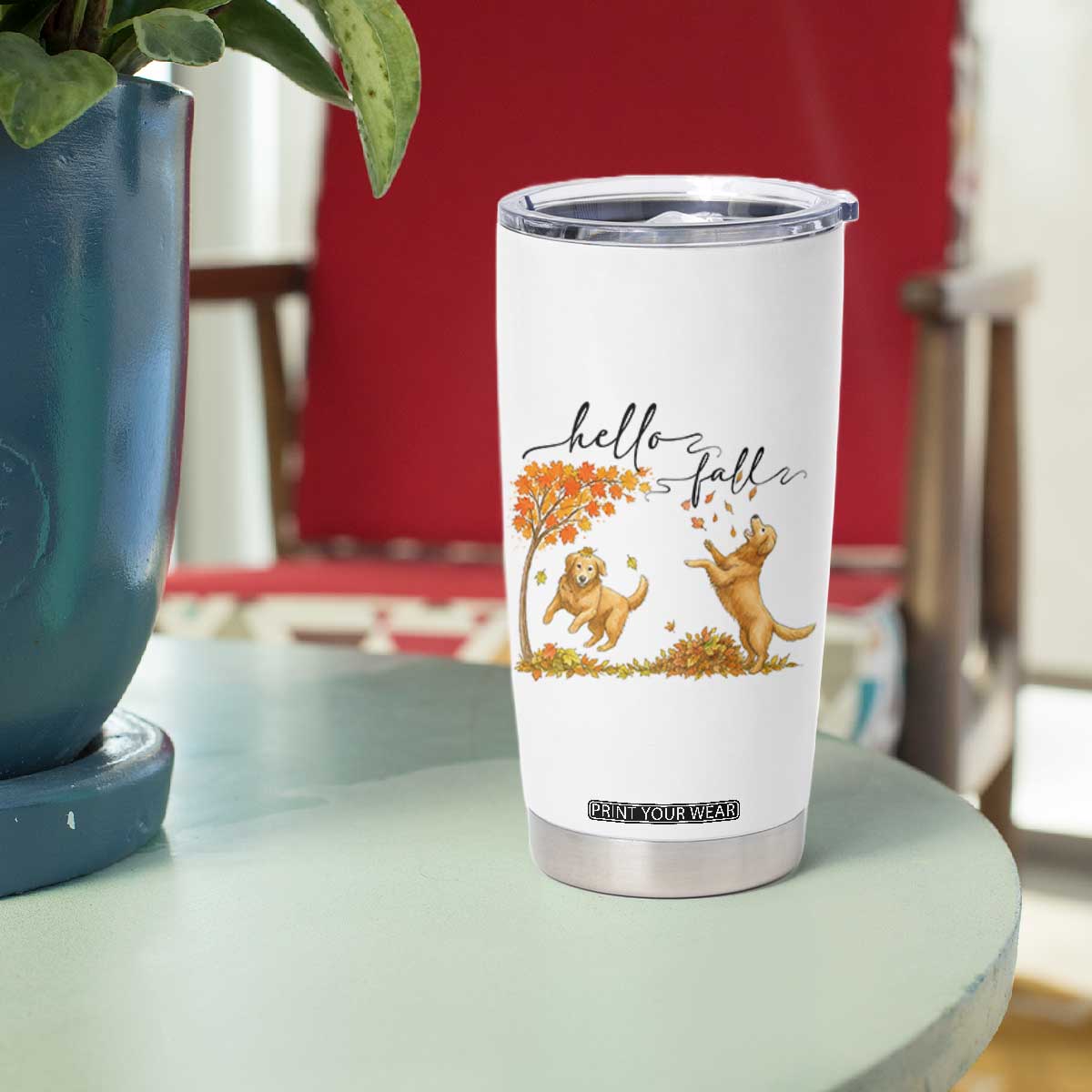 Funny Hello Fall Thanksgiving Golden Retriever Tumbler Cup TS12 Print Your Wear