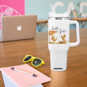 Funny Hello Fall Thanksgiving Golden Retriever Tumbler With Handle TS12 Print Your Wear