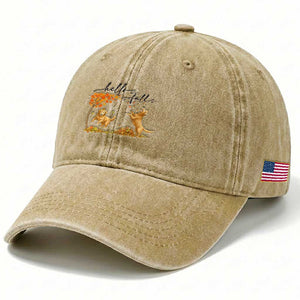 Funny Hello Fall Thanksgiving Golden Retriever Washed Cotton Baseball Cap TS12 Print Your Wear