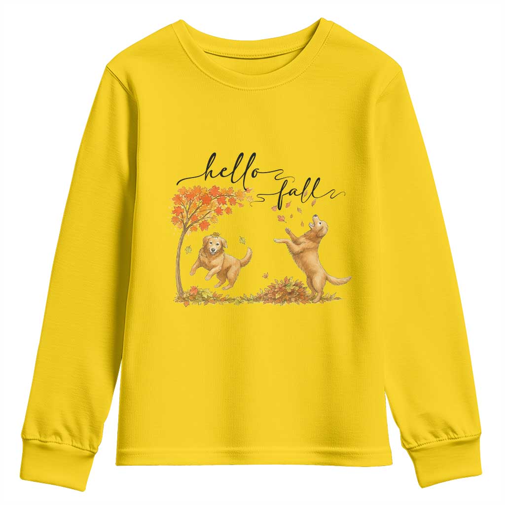Funny Hello Fall Thanksgiving Golden Retriever Youth Sweatshirt TS12 Daisy Print Your Wear