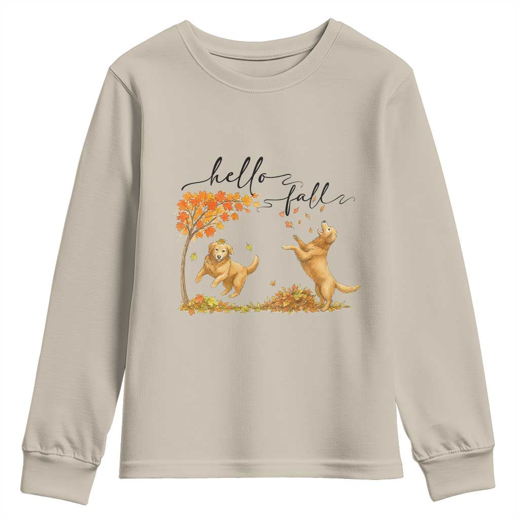 Funny Hello Fall Thanksgiving Golden Retriever Youth Sweatshirt TS12 Sand Print Your Wear