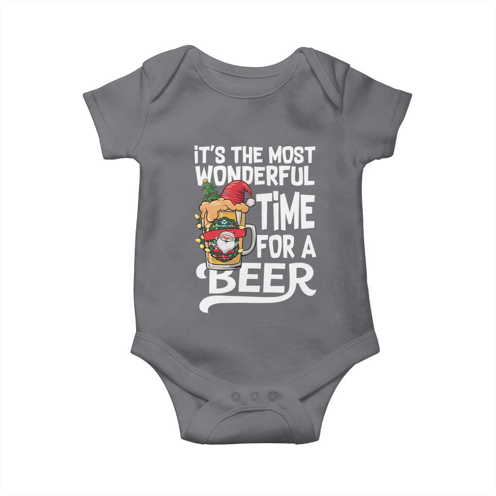 Funny Christmas Drinking Baby Onesie It is The Most Wonderful Time For A Beer TS12 Charcoal Print Your Wear