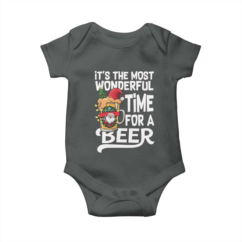 Funny Christmas Drinking Baby Onesie It is The Most Wonderful Time For A Beer TS12 Dark Heather Print Your Wear