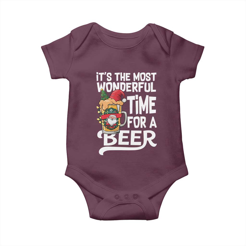 Funny Christmas Drinking Baby Onesie It is The Most Wonderful Time For A Beer TS12 Maroon Print Your Wear