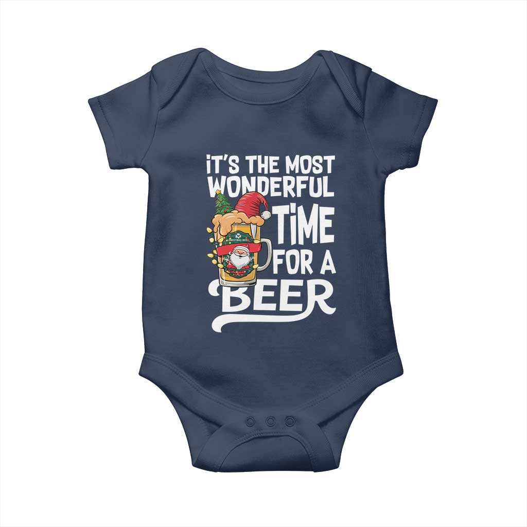 Funny Christmas Drinking Baby Onesie It is The Most Wonderful Time For A Beer TS12 Navy Print Your Wear