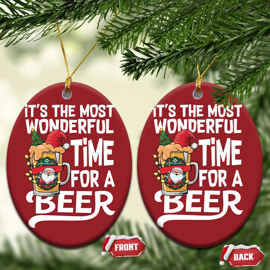 Funny Xmas Drinking Christmas Ornament It is The Most Wonderful Time For A Beer TS12 Oval Red Print Your Wear