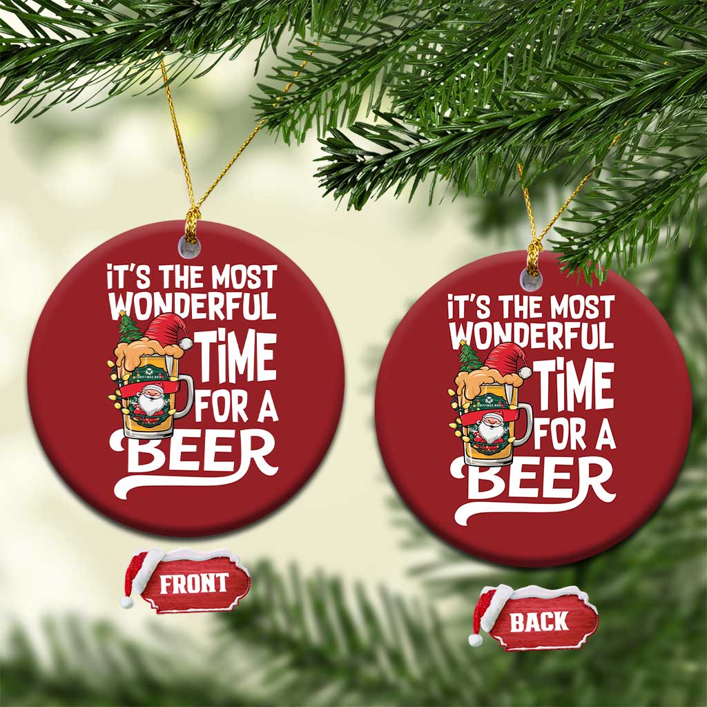 Funny Xmas Drinking Christmas Ornament It is The Most Wonderful Time For A Beer TS12 Circle Red Print Your Wear