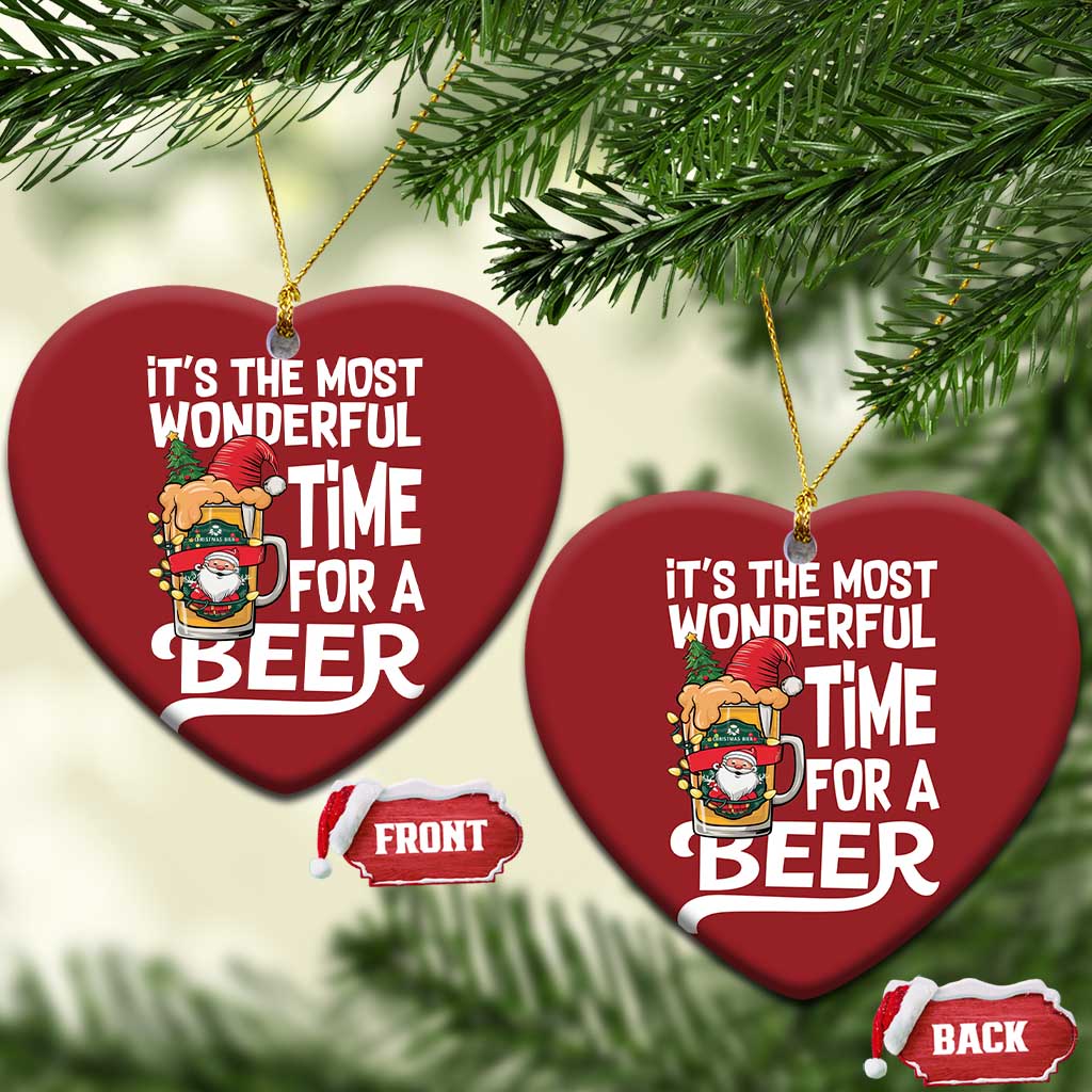 Funny Xmas Drinking Christmas Ornament It is The Most Wonderful Time For A Beer TS12 Heart Red Print Your Wear