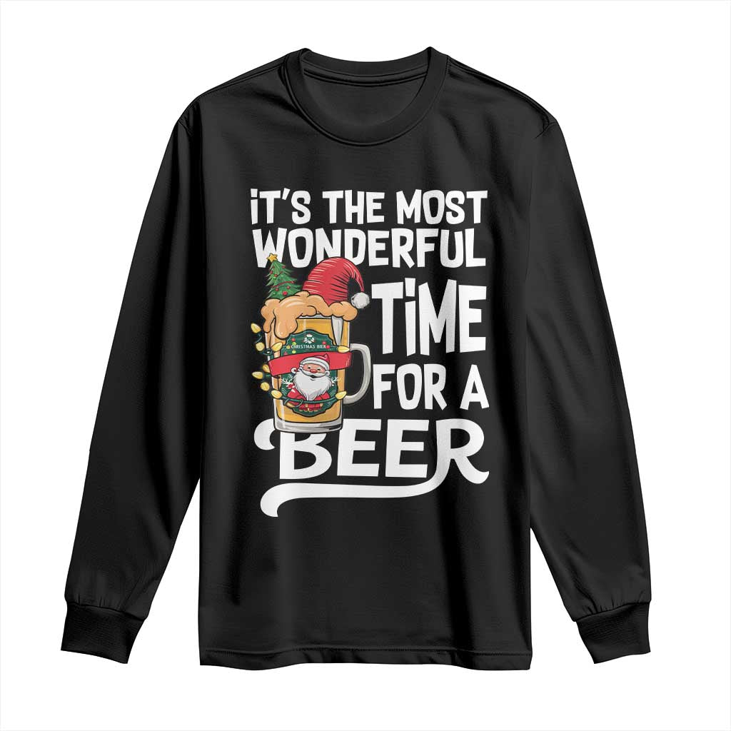 Funny Christmas Drinking Long Sleeve Shirt It is The Most Wonderful Time For A Beer TS12 Black Print Your Wear