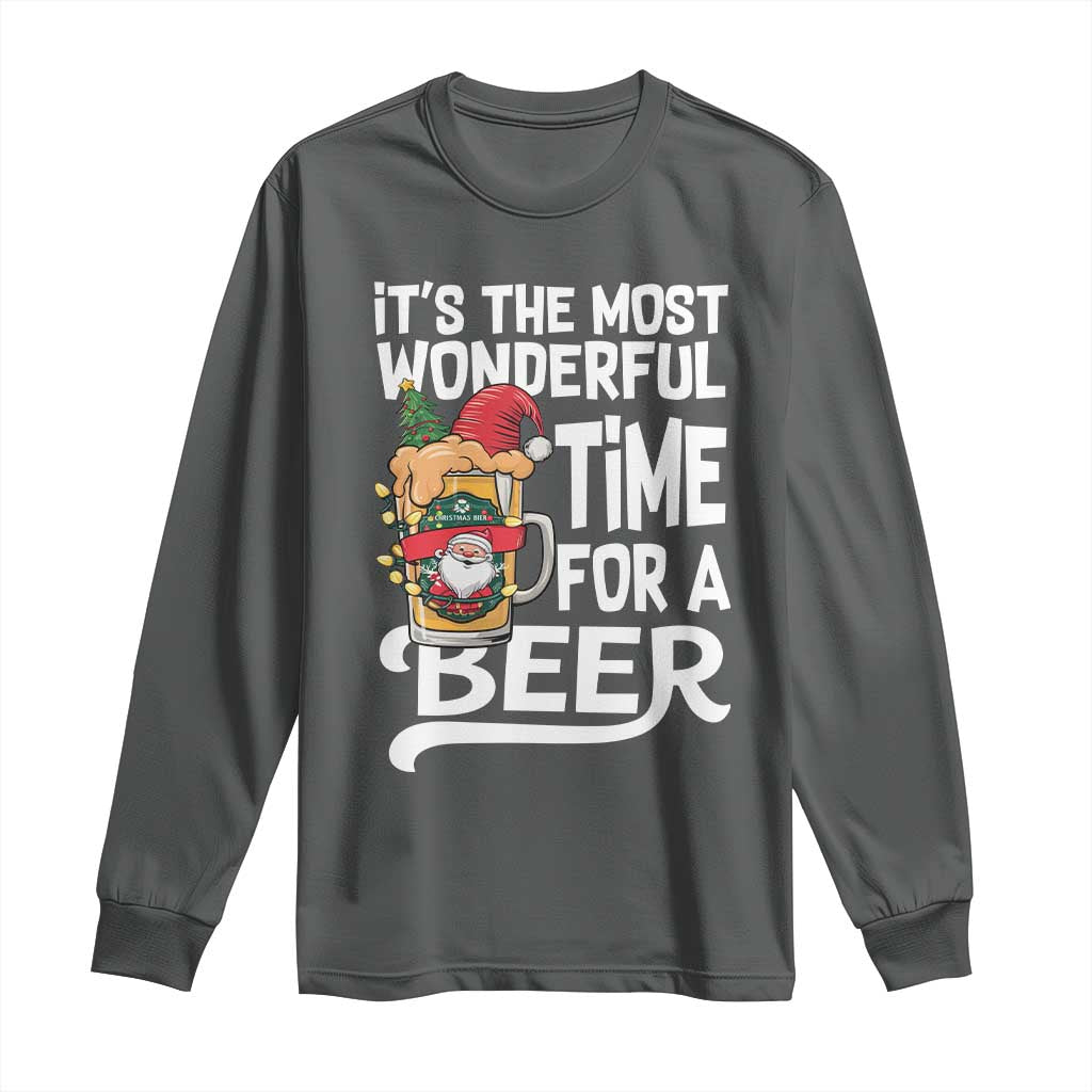 Funny Christmas Drinking Long Sleeve Shirt It is The Most Wonderful Time For A Beer TS12 Dark Heather Print Your Wear