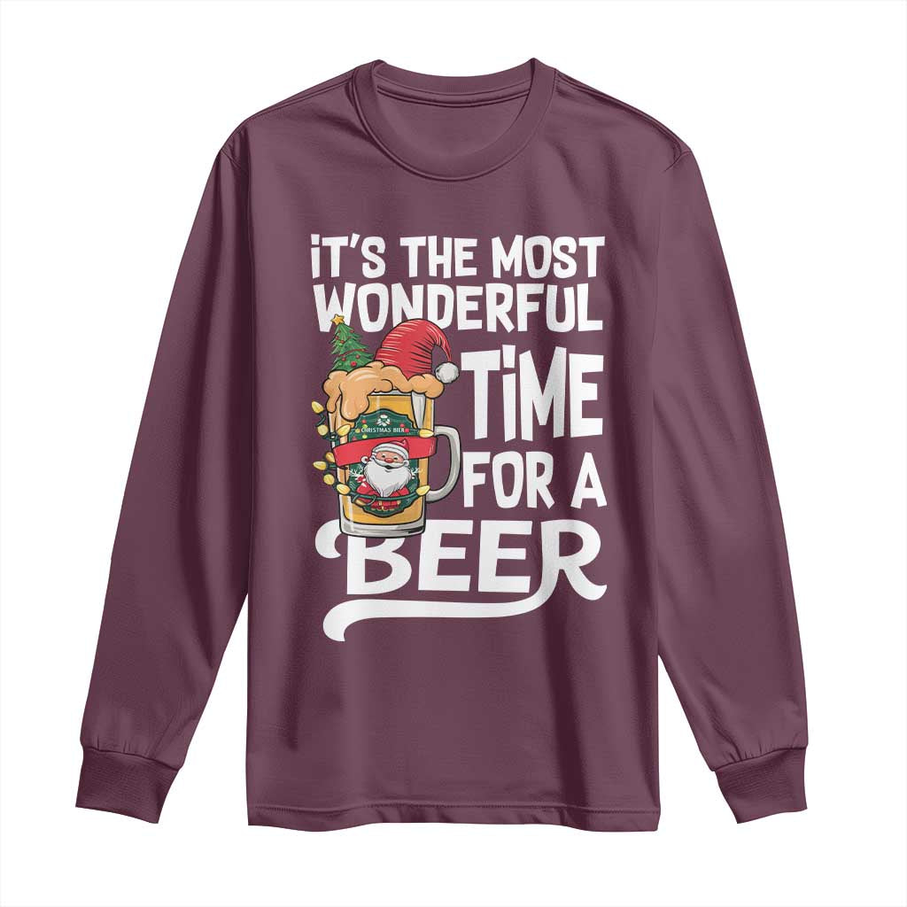 Funny Christmas Drinking Long Sleeve Shirt It is The Most Wonderful Time For A Beer TS12 Maroon Print Your Wear