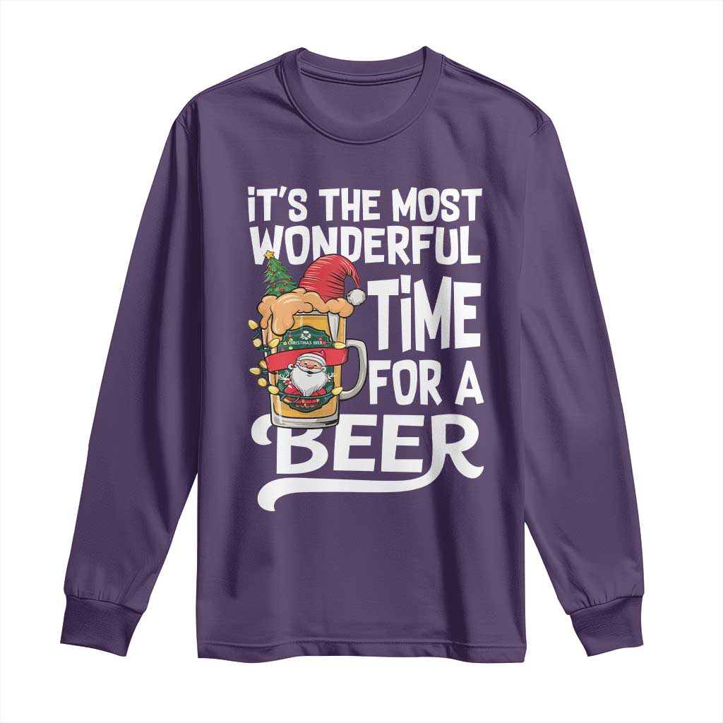 Funny Christmas Drinking Long Sleeve Shirt It is The Most Wonderful Time For A Beer TS12 Purple Print Your Wear