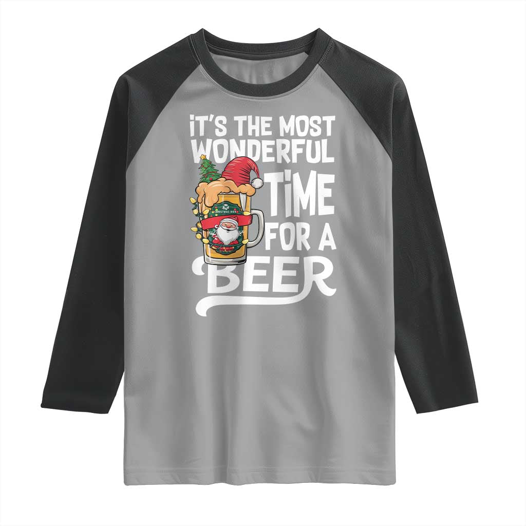 Funny Christmas Drinking Raglan Shirt It is The Most Wonderful Time For A Beer TS12 Sport Gray Black Print Your Wear