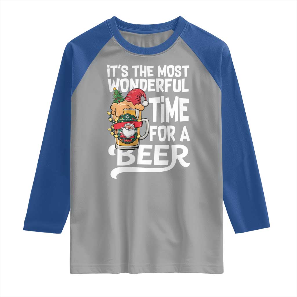Funny Christmas Drinking Raglan Shirt It is The Most Wonderful Time For A Beer TS12 Sport Gray Royal Print Your Wear