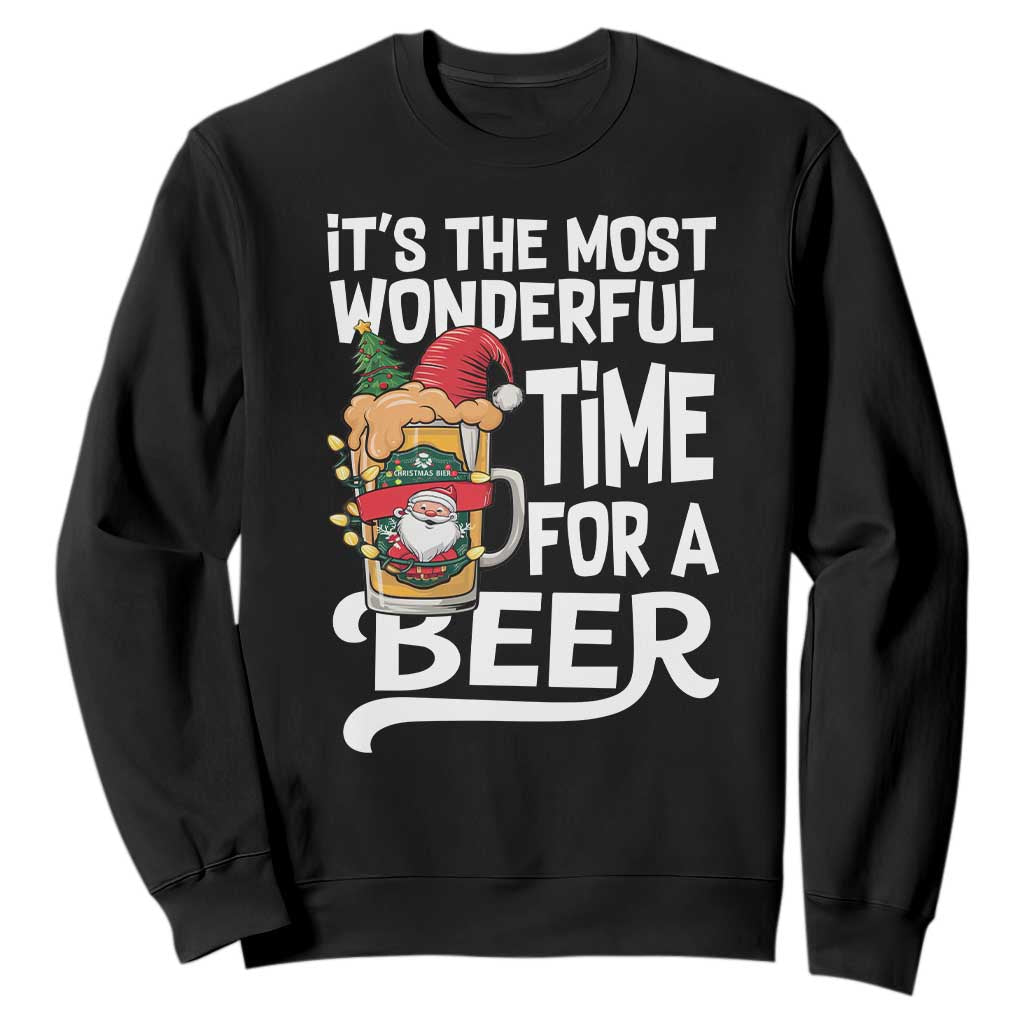 Funny Christmas Drinking Sweatshirt It is The Most Wonderful Time For A Beer TS12 Black Print Your Wear