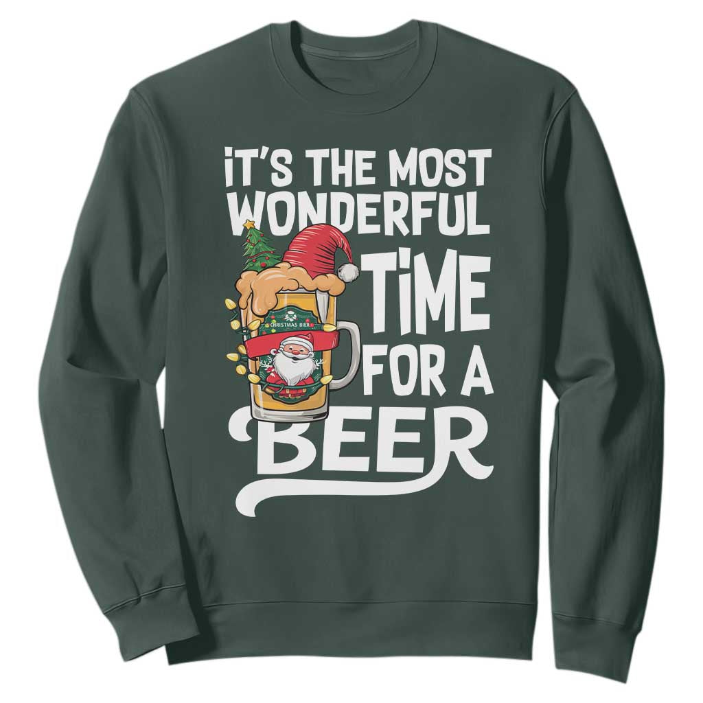 Funny Christmas Drinking Sweatshirt It is The Most Wonderful Time For A Beer TS12 Dark Forest Green Print Your Wear
