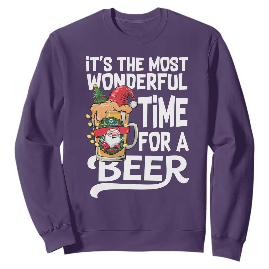 Funny Christmas Drinking Sweatshirt It is The Most Wonderful Time For A Beer TS12 Purple Print Your Wear