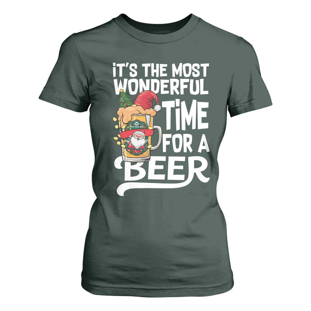 Funny Christmas Drinking T Shirt For Women It is The Most Wonderful Time For A Beer TS12 Dark Forest Green Print Your Wear
