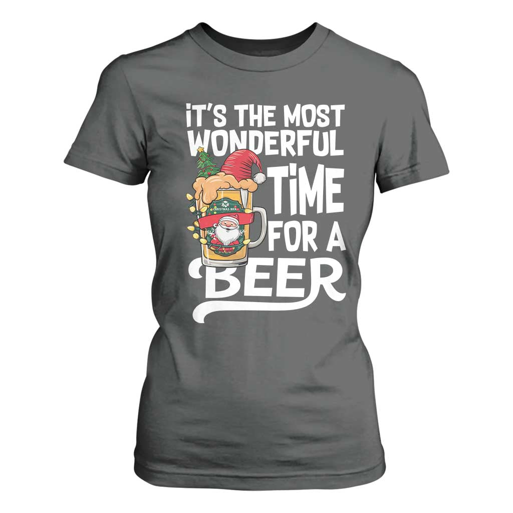 Funny Christmas Drinking T Shirt For Women It is The Most Wonderful Time For A Beer TS12 Dark Heather Print Your Wear