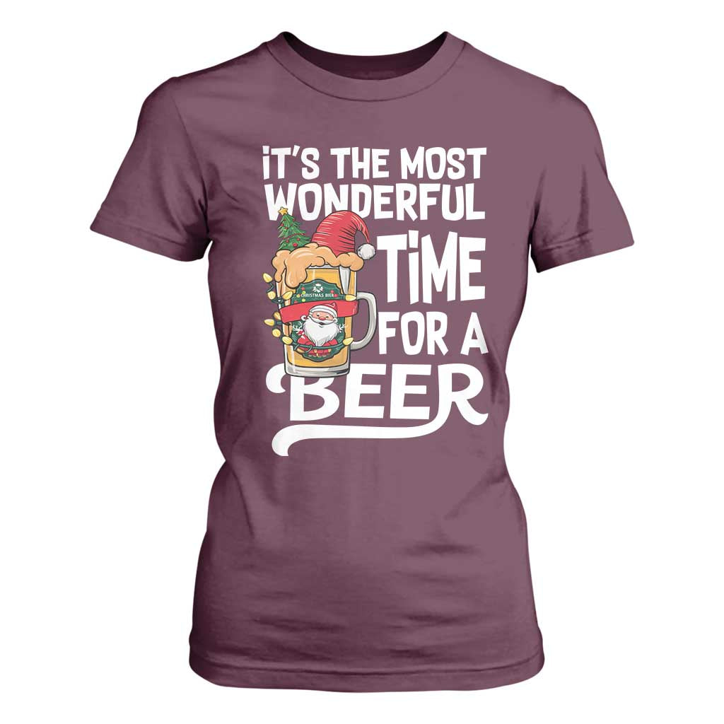 Funny Christmas Drinking T Shirt For Women It is The Most Wonderful Time For A Beer TS12 Maroon Print Your Wear