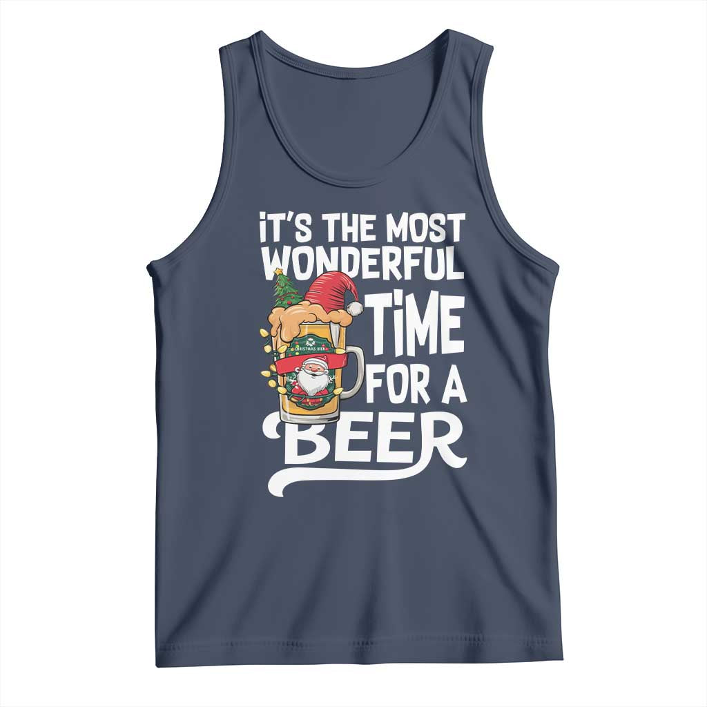 Funny Christmas Drinking Tank Top It is The Most Wonderful Time For A Beer TS12 Navy Print Your Wear