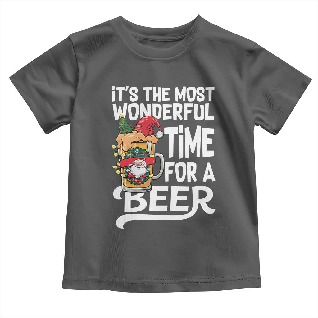 Funny Christmas Drinking Toddler T Shirt It is The Most Wonderful Time For A Beer TS12 Dark Heather Print Your Wear