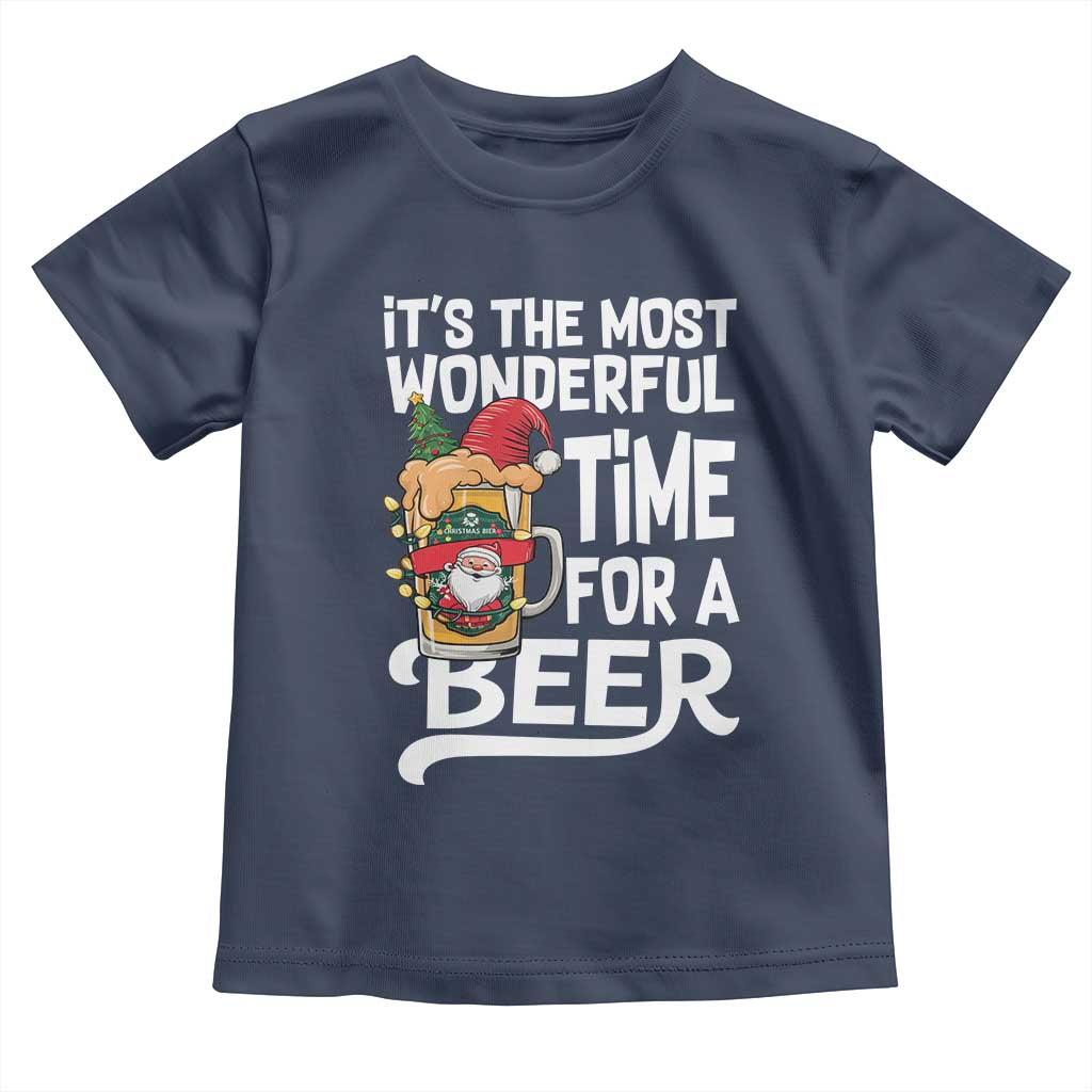 Funny Christmas Drinking Toddler T Shirt It is The Most Wonderful Time For A Beer TS12 Navy Print Your Wear