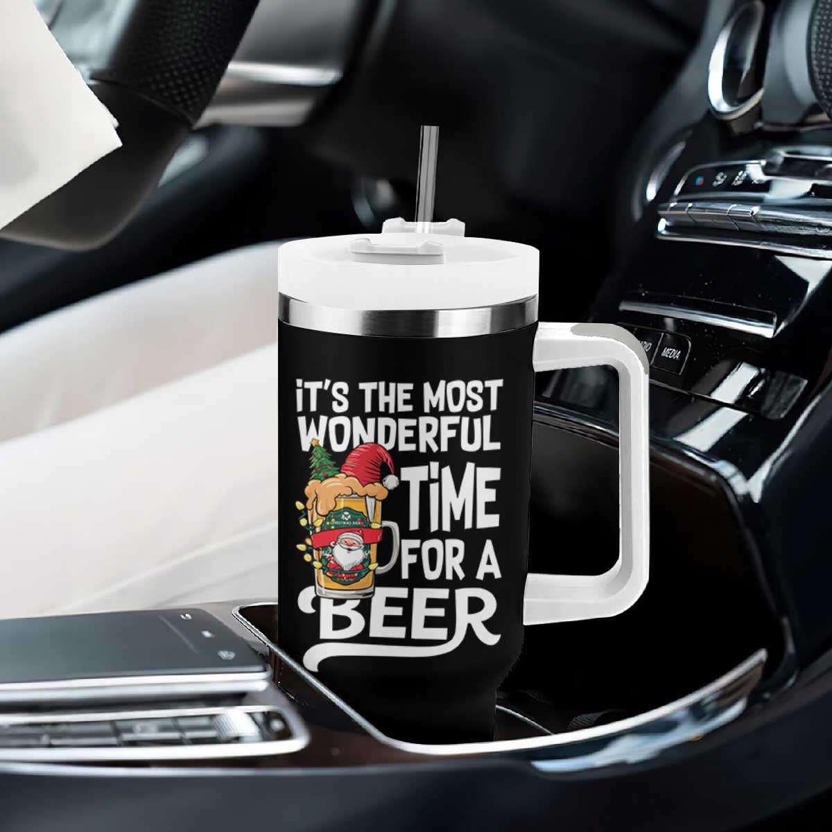Funny Christmas Drinking Tumbler With Handle It is The Most Wonderful Time For A Beer TS12 Print Your Wear