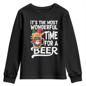 Funny Christmas Drinking Youth Sweatshirt It is The Most Wonderful Time For A Beer TS12 Black Print Your Wear