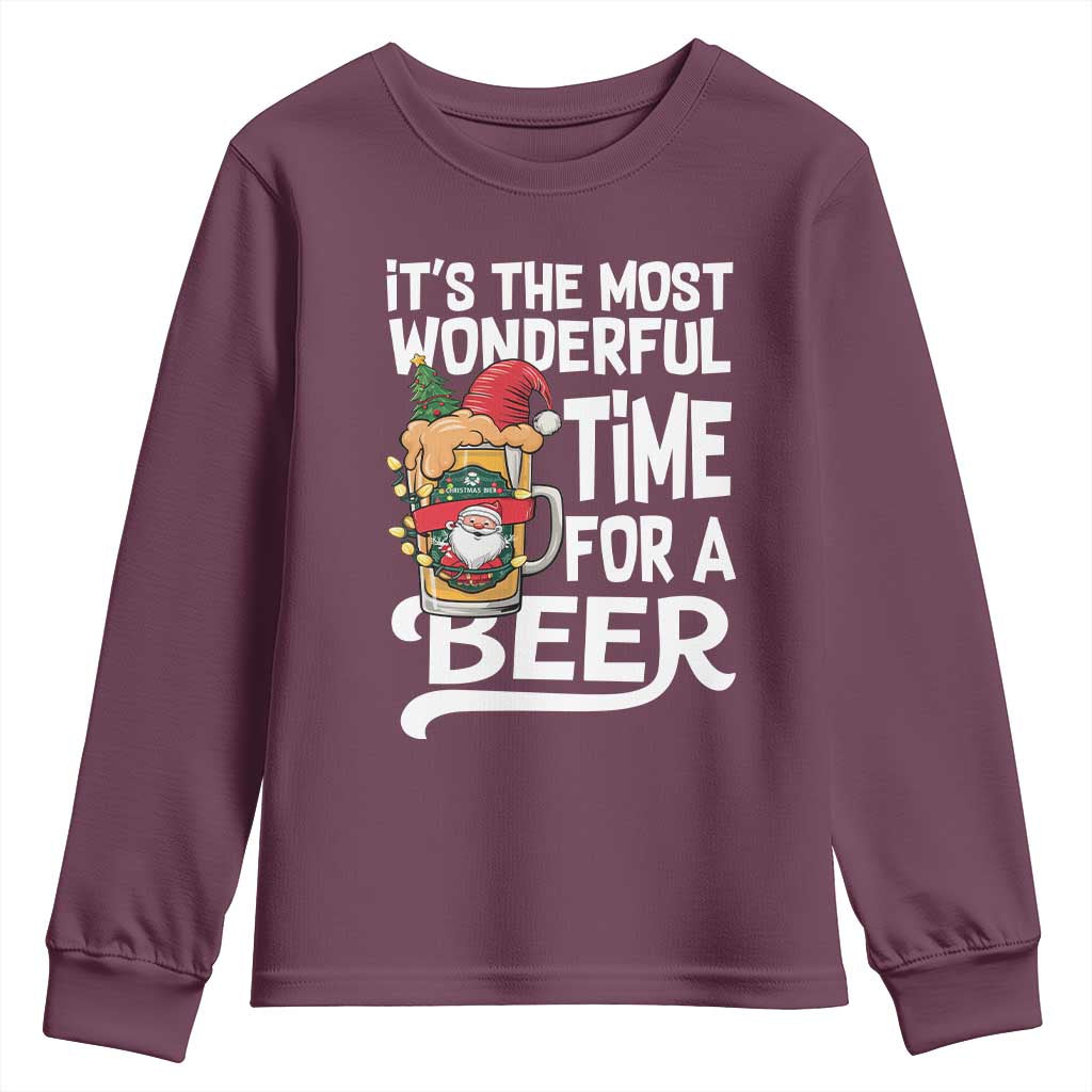 Funny Christmas Drinking Youth Sweatshirt It is The Most Wonderful Time For A Beer TS12 Maroon Print Your Wear