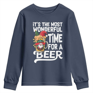 Funny Christmas Drinking Youth Sweatshirt It is The Most Wonderful Time For A Beer TS12 Navy Print Your Wear